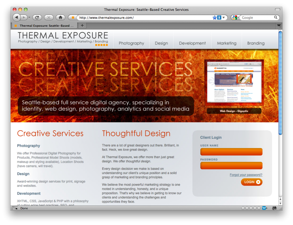 Screenshot from my old website.